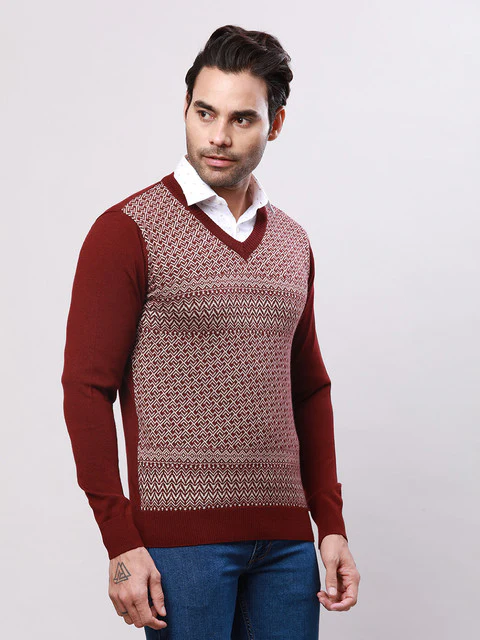 Raymond Men Maroon Regular Fit Wool Blend Sweater - Image 2