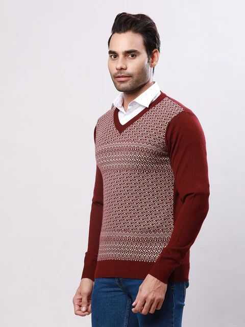 Raymond Men Maroon Regular Fit Wool Blend Sweater - Image 3