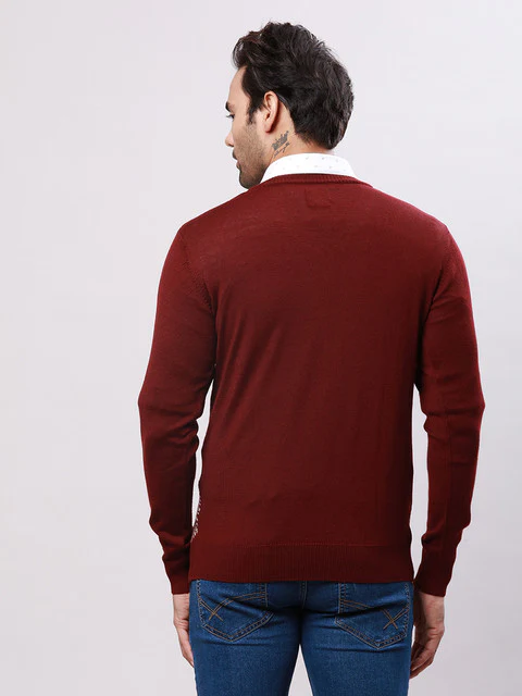 Raymond Men Maroon Regular Fit Wool Blend Sweater - Image 4