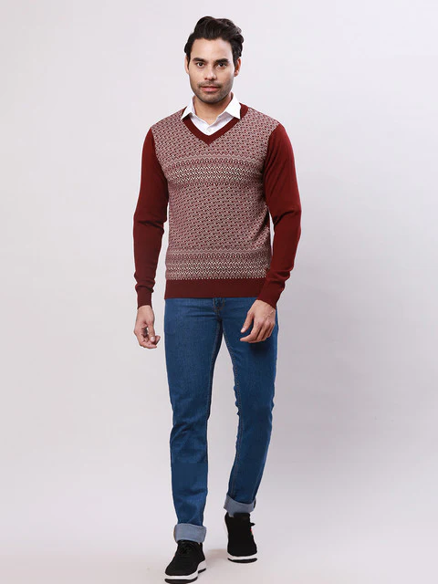 Raymond Men Maroon Regular Fit Wool Blend Sweater - Image 5