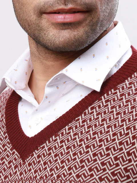 Raymond Men Maroon Regular Fit Wool Blend Sweater - Image 6