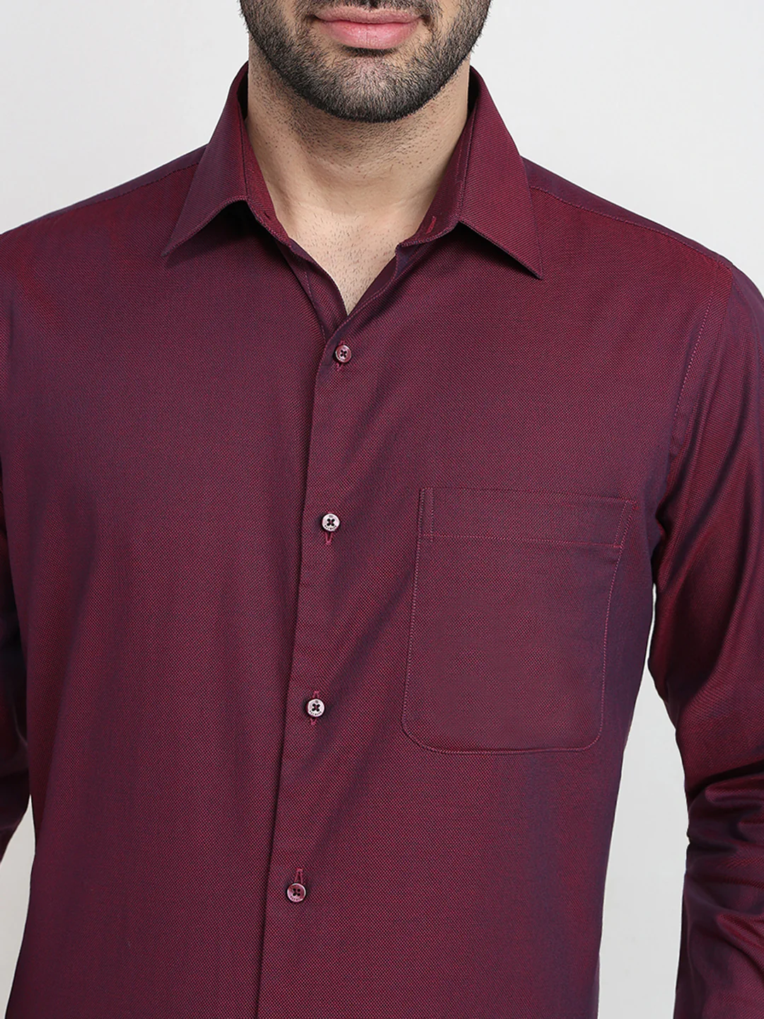 Raymond Men Maroon Solid Chambray Slim Fit Cotton Full Sleeve Formal Shirt - Image 5