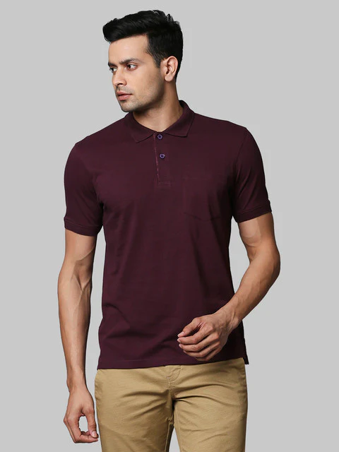Raymond Men Maroon Solid Contemporary Fit Cotton T-Shirt
