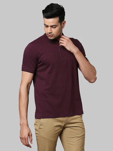 Raymond Men Maroon Solid Contemporary Fit Cotton T-Shirt - Image 2