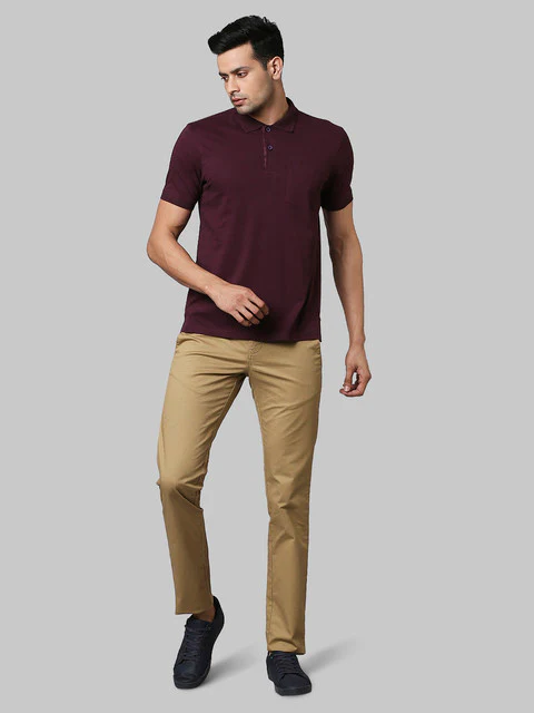 Raymond Men Maroon Solid Contemporary Fit Cotton T-Shirt - Image 5