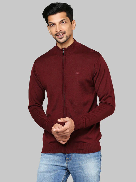Raymond Men Maroon Solid Contemporary Fit Wool Blend Sweater