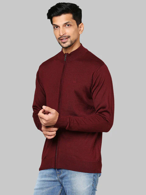 Raymond Men Maroon Solid Contemporary Fit Wool Blend Sweater - Image 3