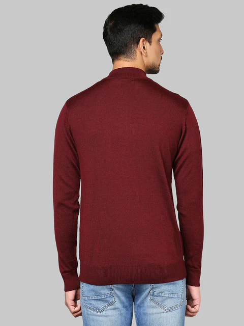 Raymond Men Maroon Solid Contemporary Fit Wool Blend Sweater - Image 4