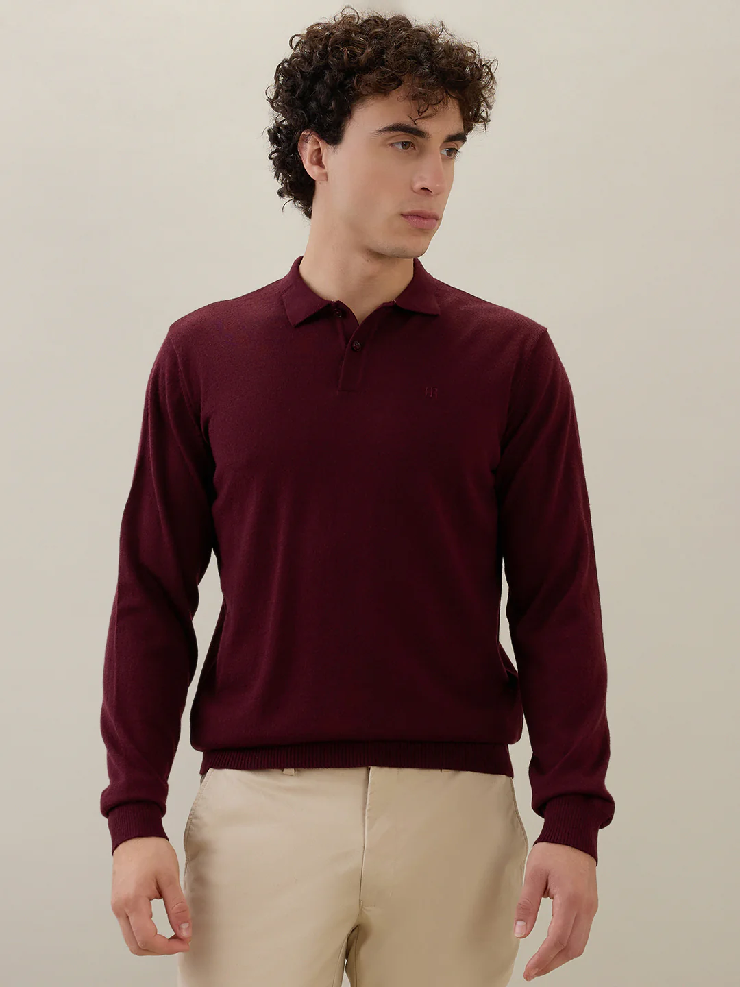 Raymond Men Maroon Solid Contemporary Fit Wool Blend Sweatshirt