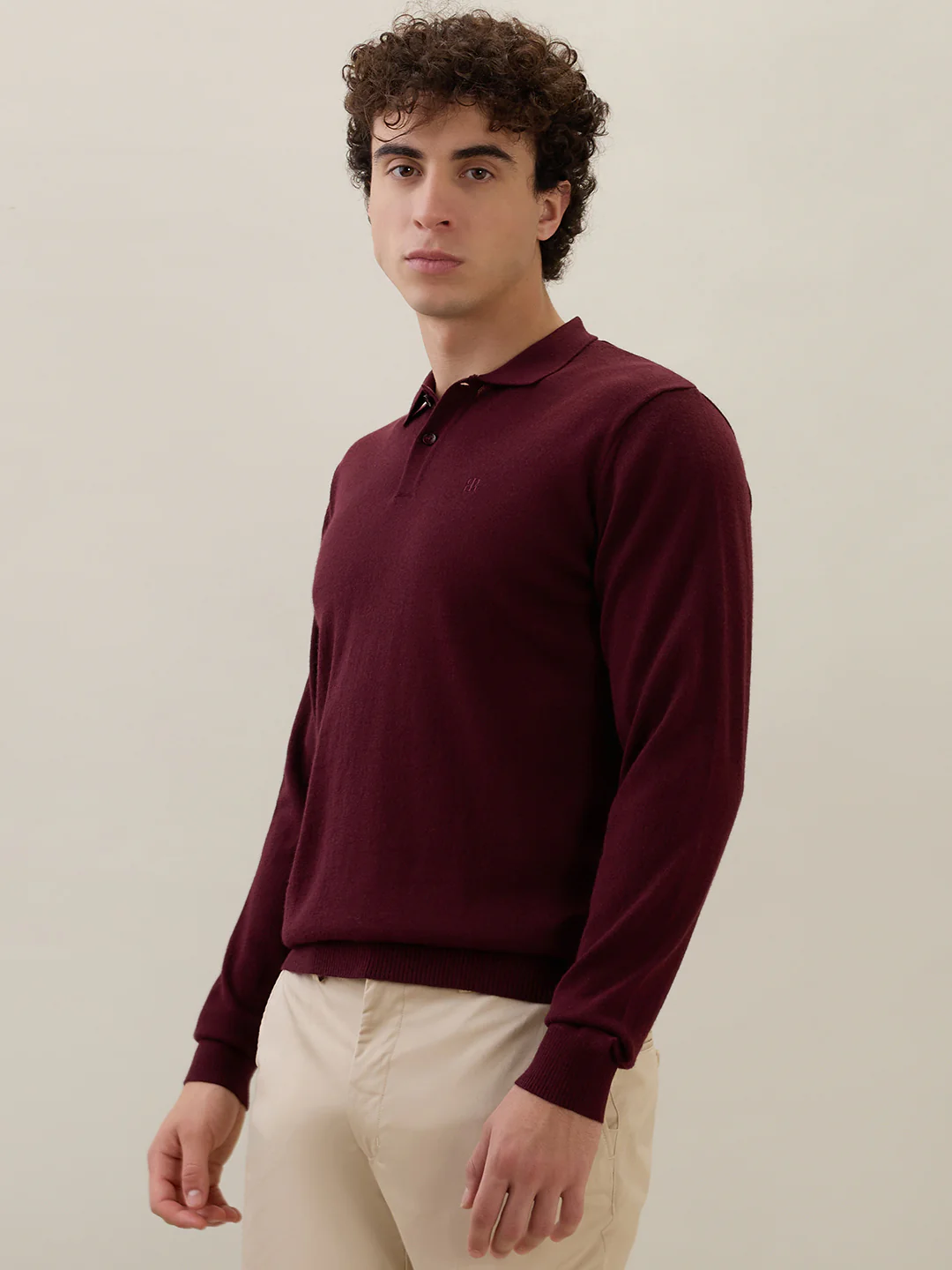Raymond Men Maroon Solid Contemporary Fit Wool Blend Sweatshirt - Image 3