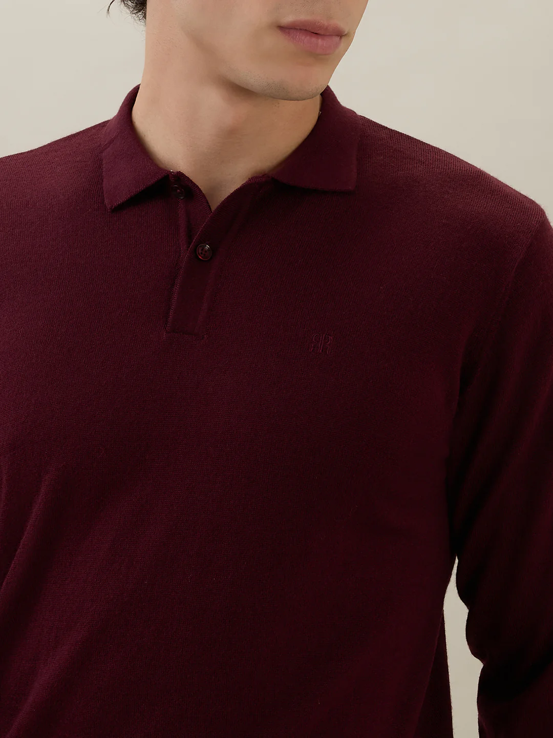 Raymond Men Maroon Solid Contemporary Fit Wool Blend Sweatshirt - Image 6