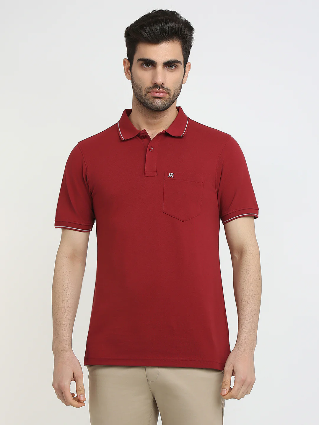 Raymond Men Maroon Solid Modern Fit Cotton Blend T-Shirt