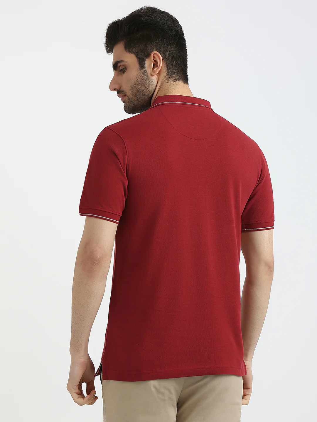 Raymond Men Maroon Solid Modern Fit Cotton Blend T-Shirt - Image 4