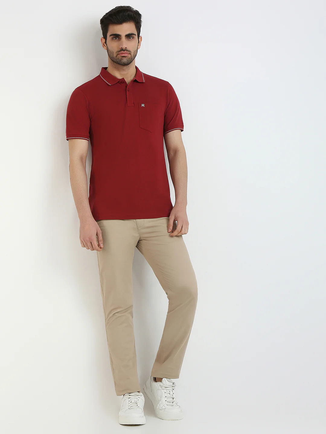 Raymond Men Maroon Solid Modern Fit Cotton Blend T-Shirt - Image 5
