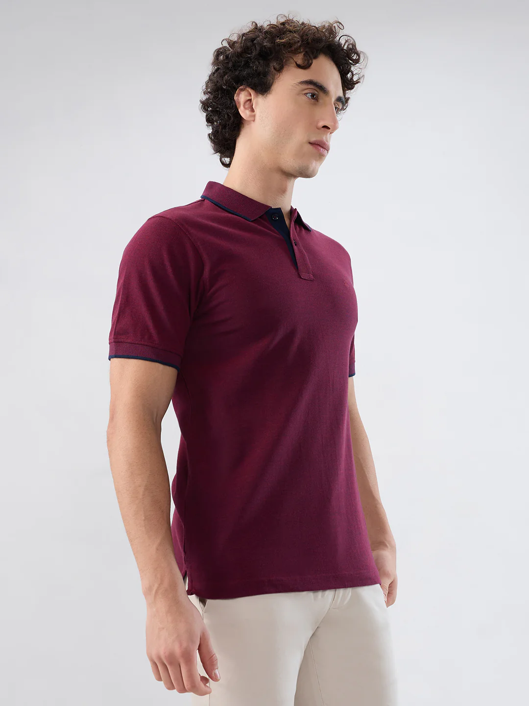 Raymond Men Maroon Solid Modern Fit Cotton T-shirt - Image 2