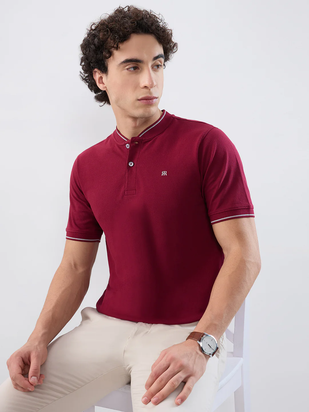 Raymond Men Maroon Solid Modern Fit Cotton T-shirt - Image 7