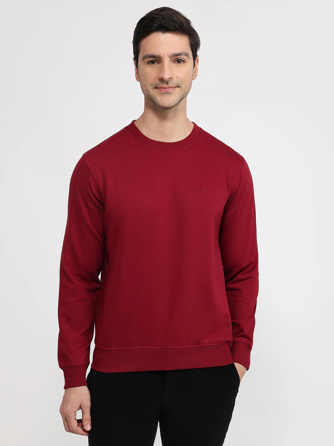 Raymond Men Maroon Solid Regular Fit Cotton Blend Sweatshirt