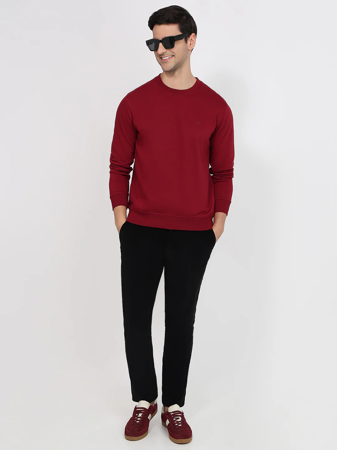 Raymond Men Maroon Solid Regular Fit Cotton Blend Sweatshirt - Image 5