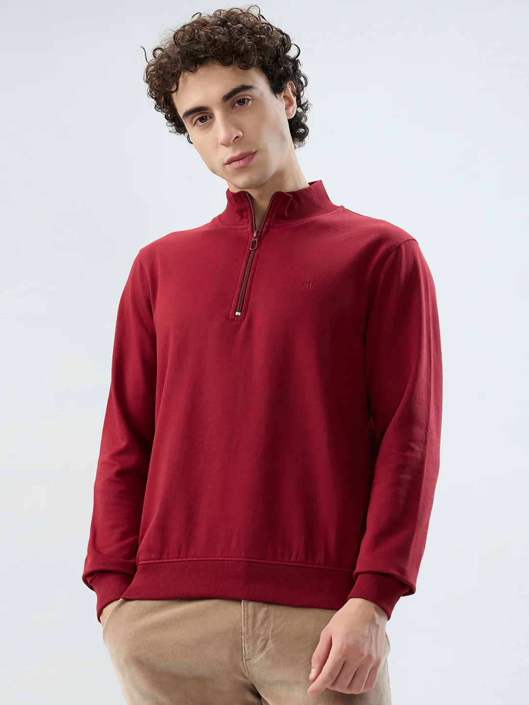 Raymond Men Maroon Solid Regular Fit Cotton Blend Sweatshirt