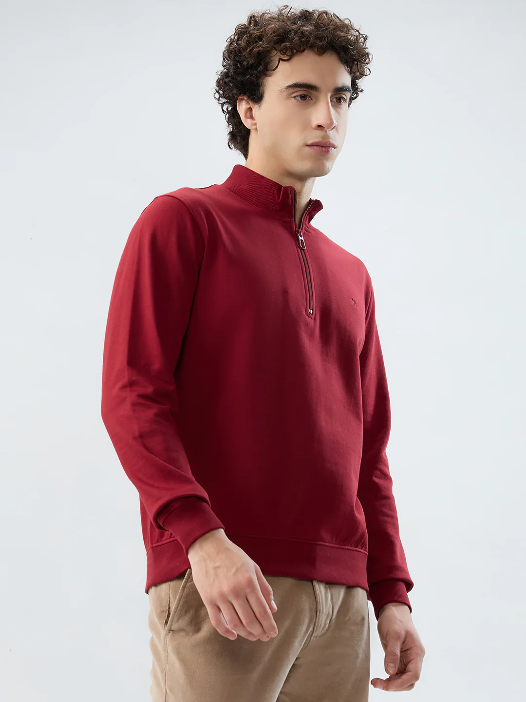 Raymond Men Maroon Solid Regular Fit Cotton Blend Sweatshirt - Image 2