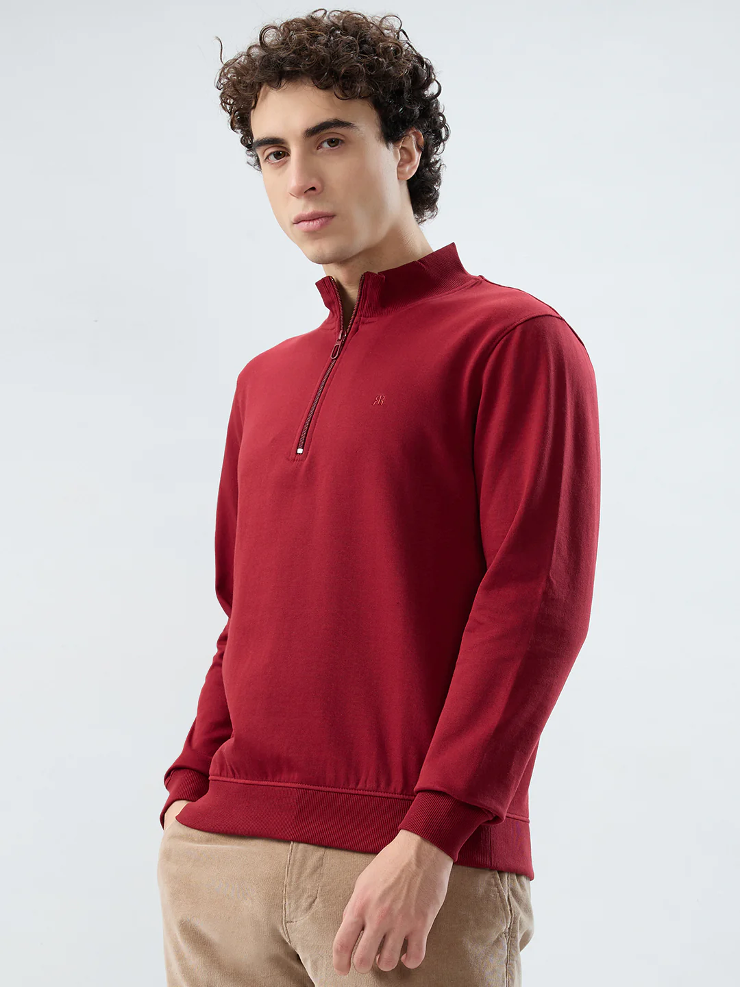 Raymond Men Maroon Solid Regular Fit Cotton Blend Sweatshirt - Image 3