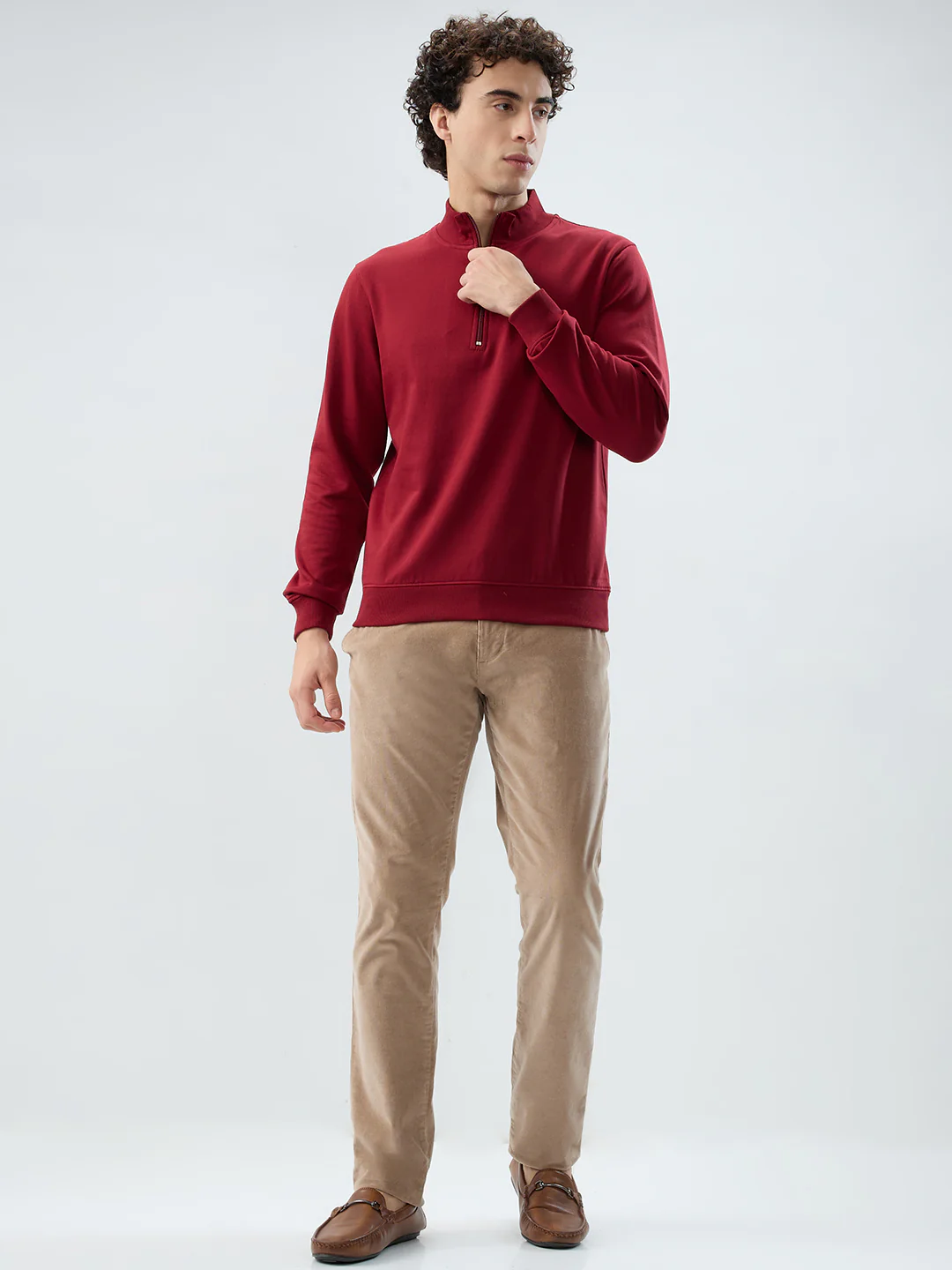 Raymond Men Maroon Solid Regular Fit Cotton Blend Sweatshirt - Image 5