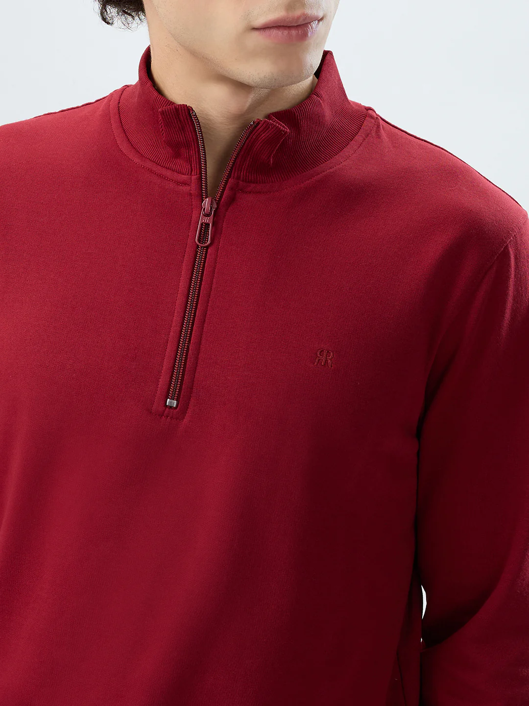 Raymond Men Maroon Solid Regular Fit Cotton Blend Sweatshirt - Image 6