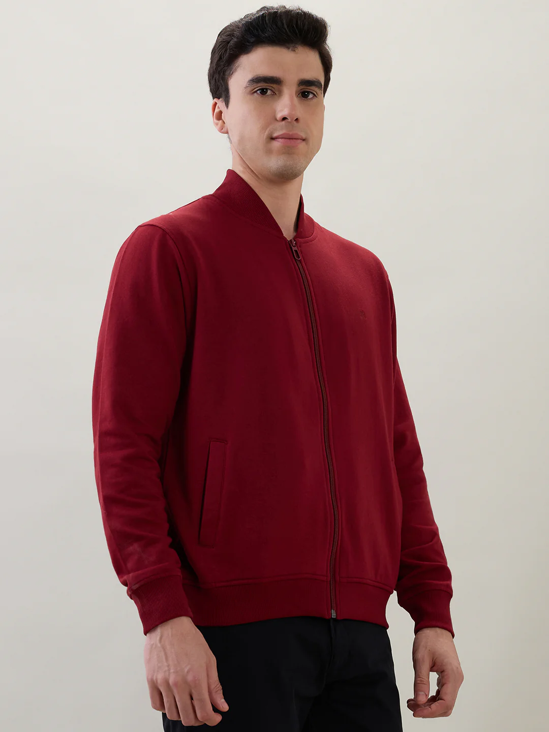 Raymond Men Maroon Solid Regular Fit Cotton Blend Sweatshirt - Image 2