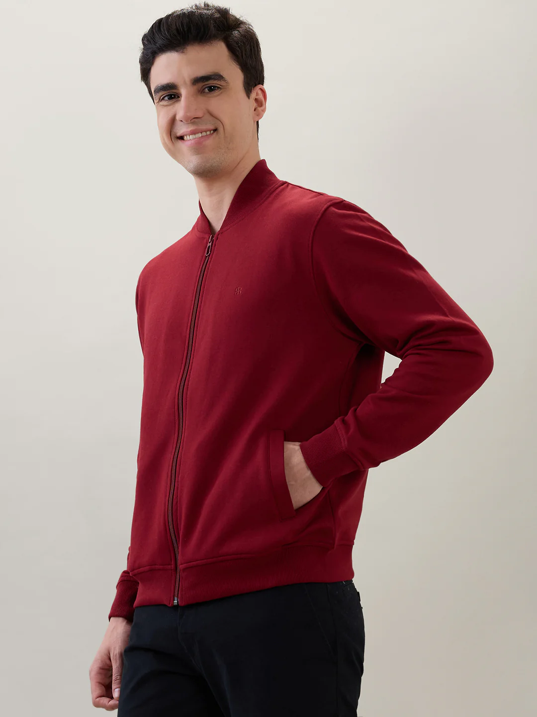 Raymond Men Maroon Solid Regular Fit Cotton Blend Sweatshirt - Image 3