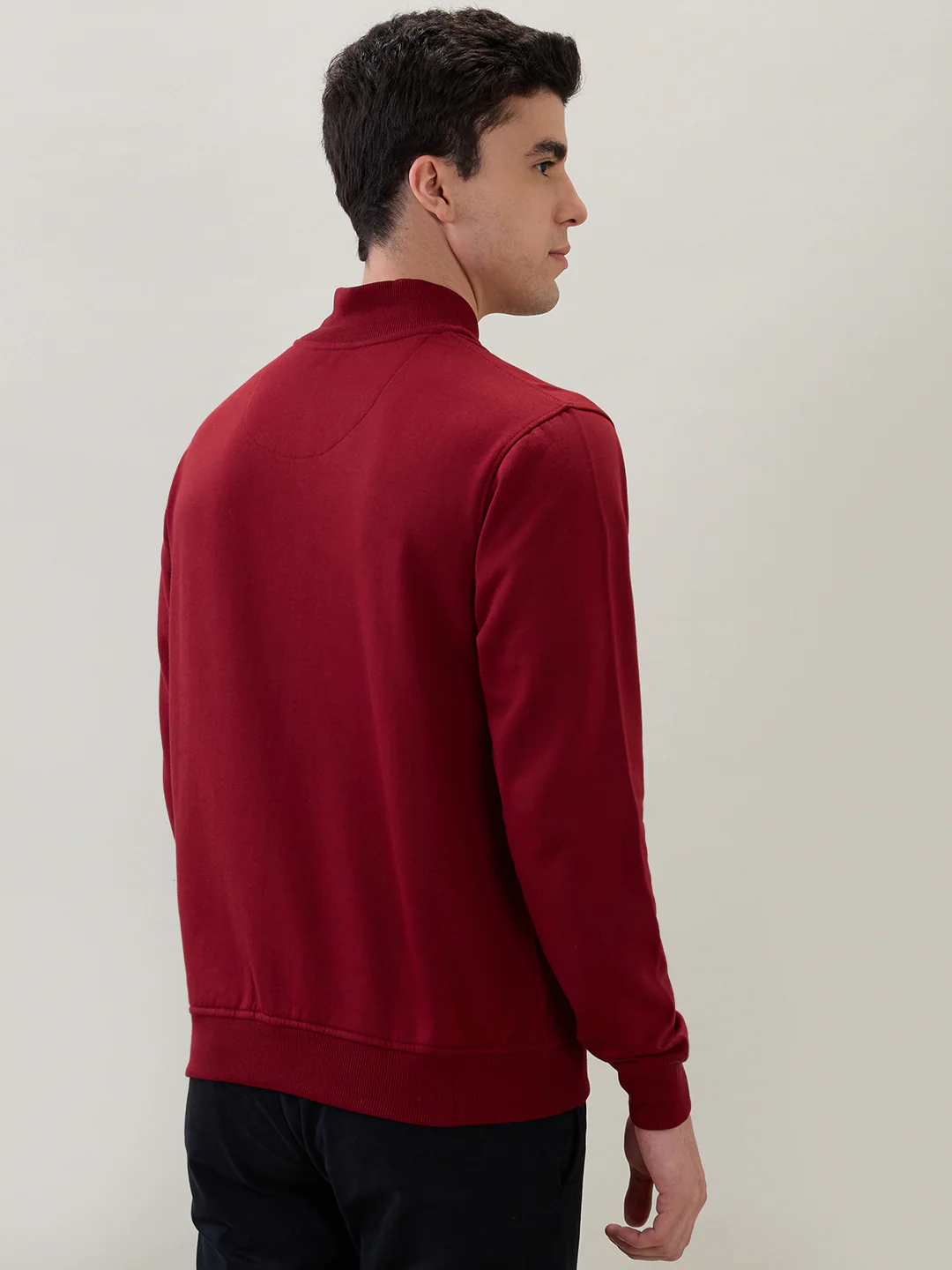 Raymond Men Maroon Solid Regular Fit Cotton Blend Sweatshirt - Image 4
