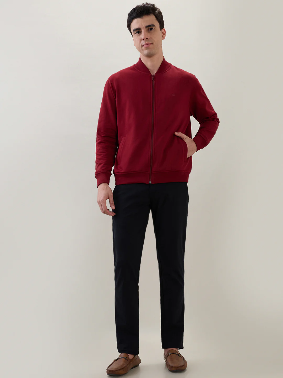 Raymond Men Maroon Solid Regular Fit Cotton Blend Sweatshirt - Image 5