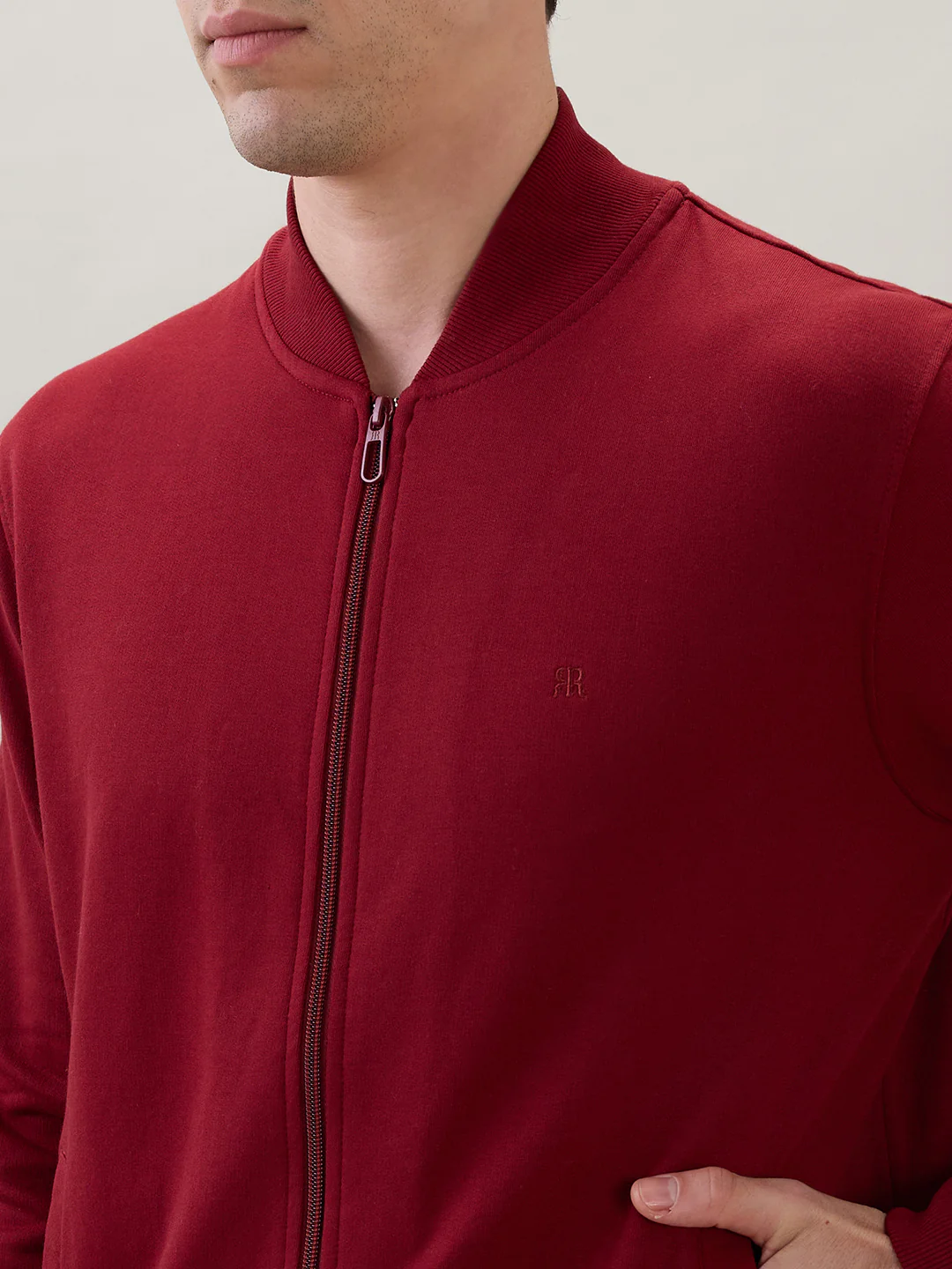 Raymond Men Maroon Solid Regular Fit Cotton Blend Sweatshirt - Image 6