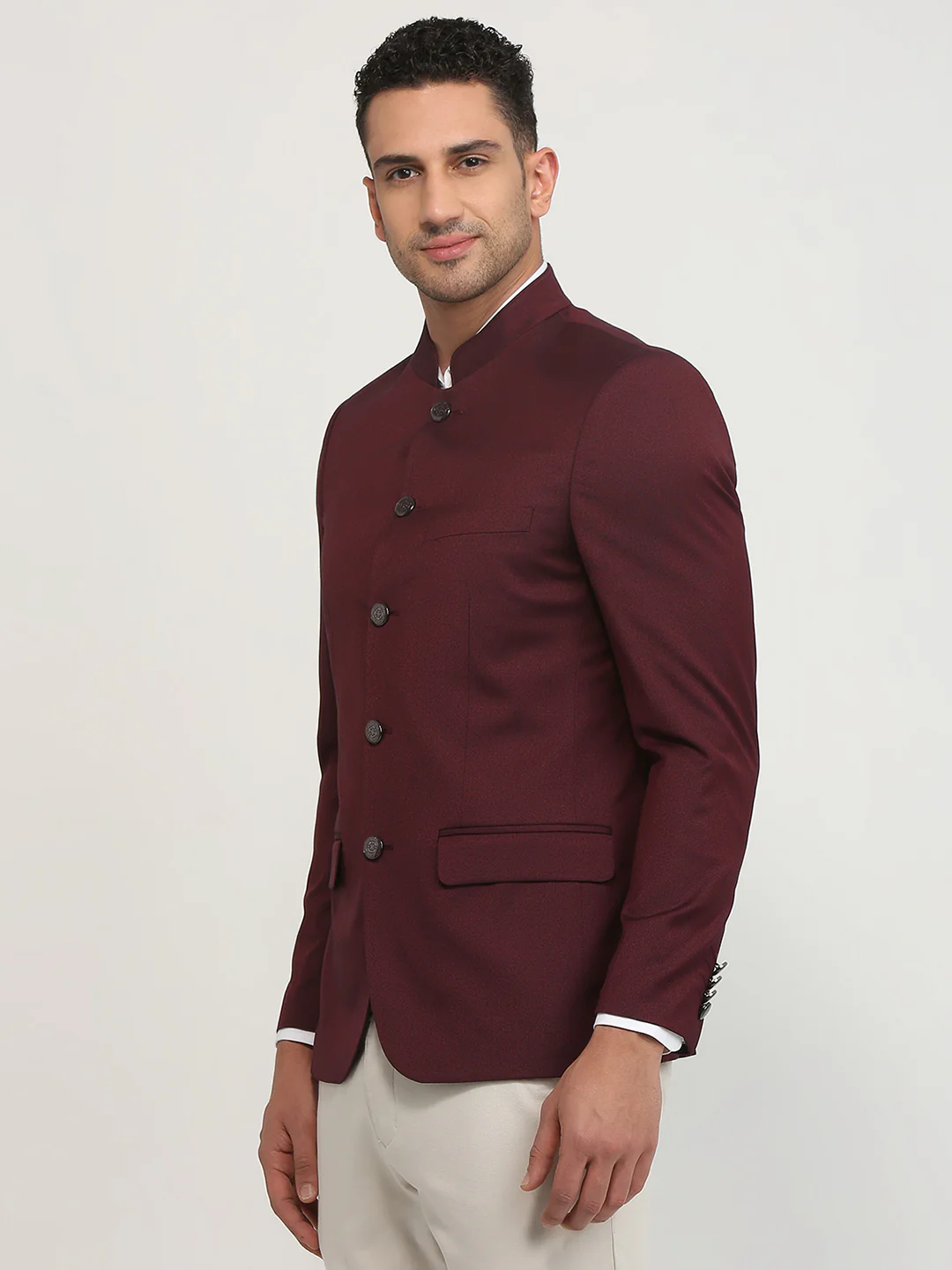 Raymond Men Maroon Solid Regular Fit Terry Blend Blazer - Image 2