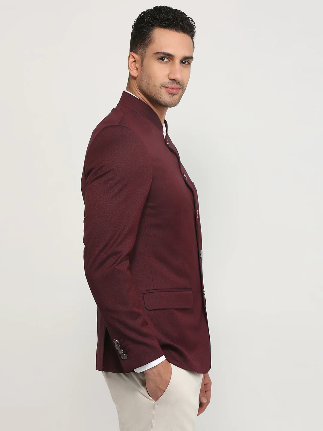 Raymond Men Maroon Solid Regular Fit Terry Blend Blazer - Image 3