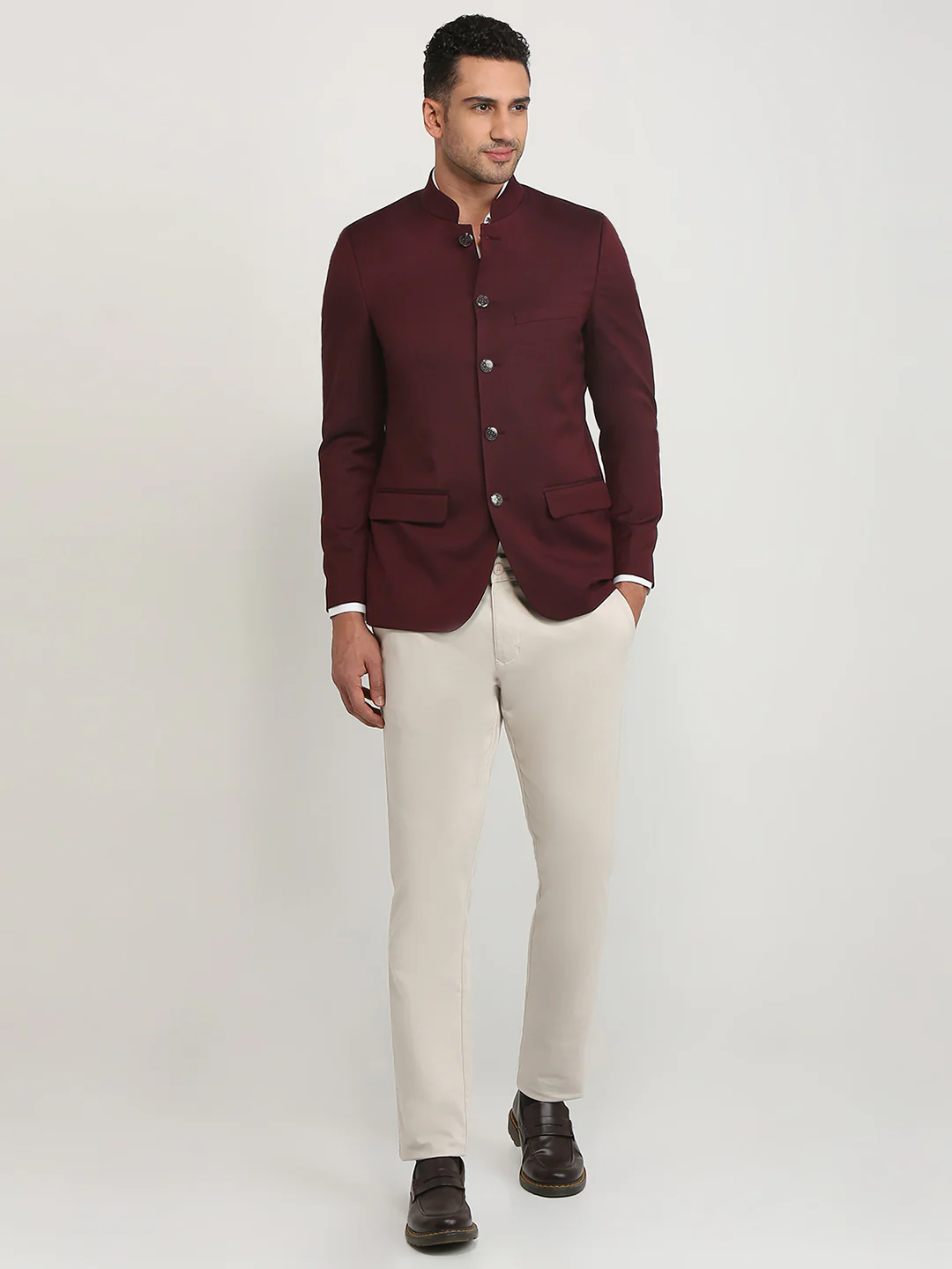 Raymond Men Maroon Solid Regular Fit Terry Blend Blazer - Image 5