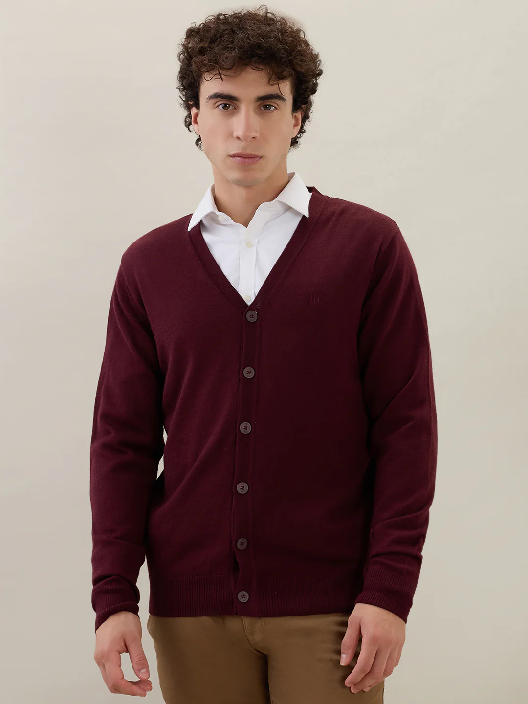 Raymond Men Maroon Solid Wool Blend Sweatshirt