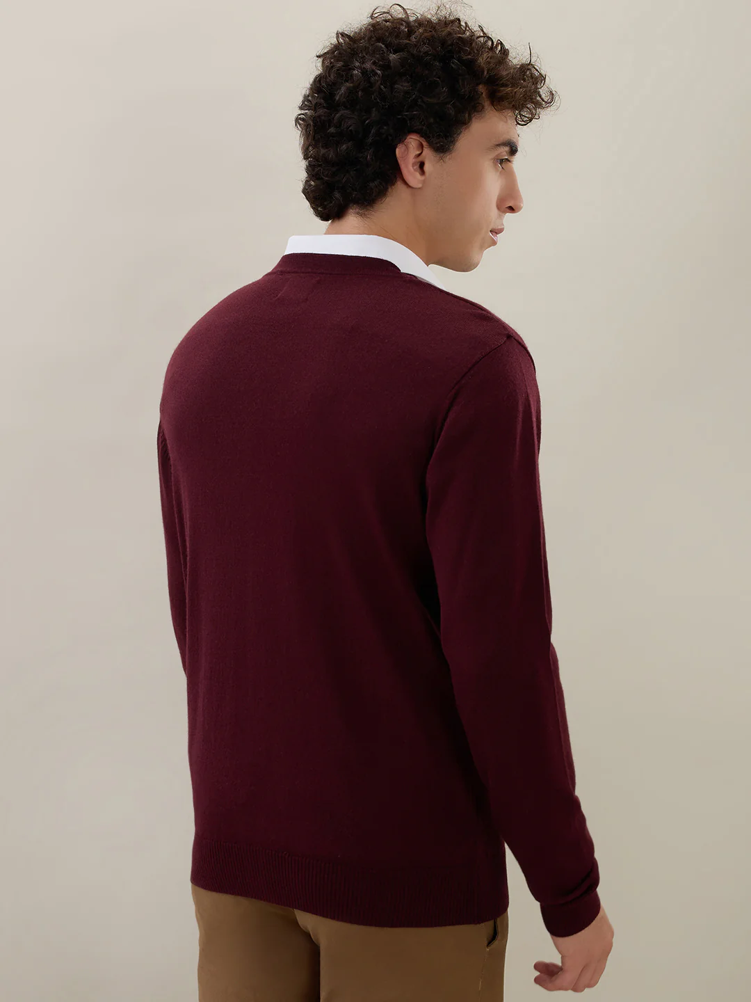 Raymond Men Maroon Solid Wool Blend Sweatshirt - Image 4