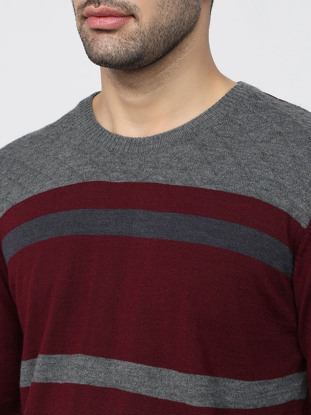 Raymond Men Maroon Stripe Acrlic Blend Sweatshirt - Image 6