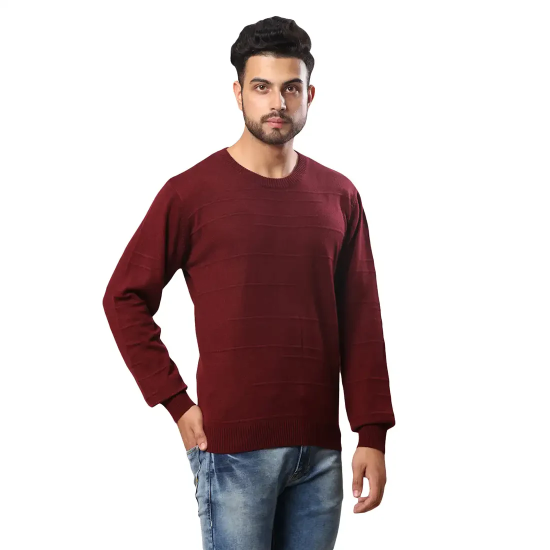 Raymond Men Maroon Structure Cable Acrylic Blend Full Sleeve Sweaters - Image 2