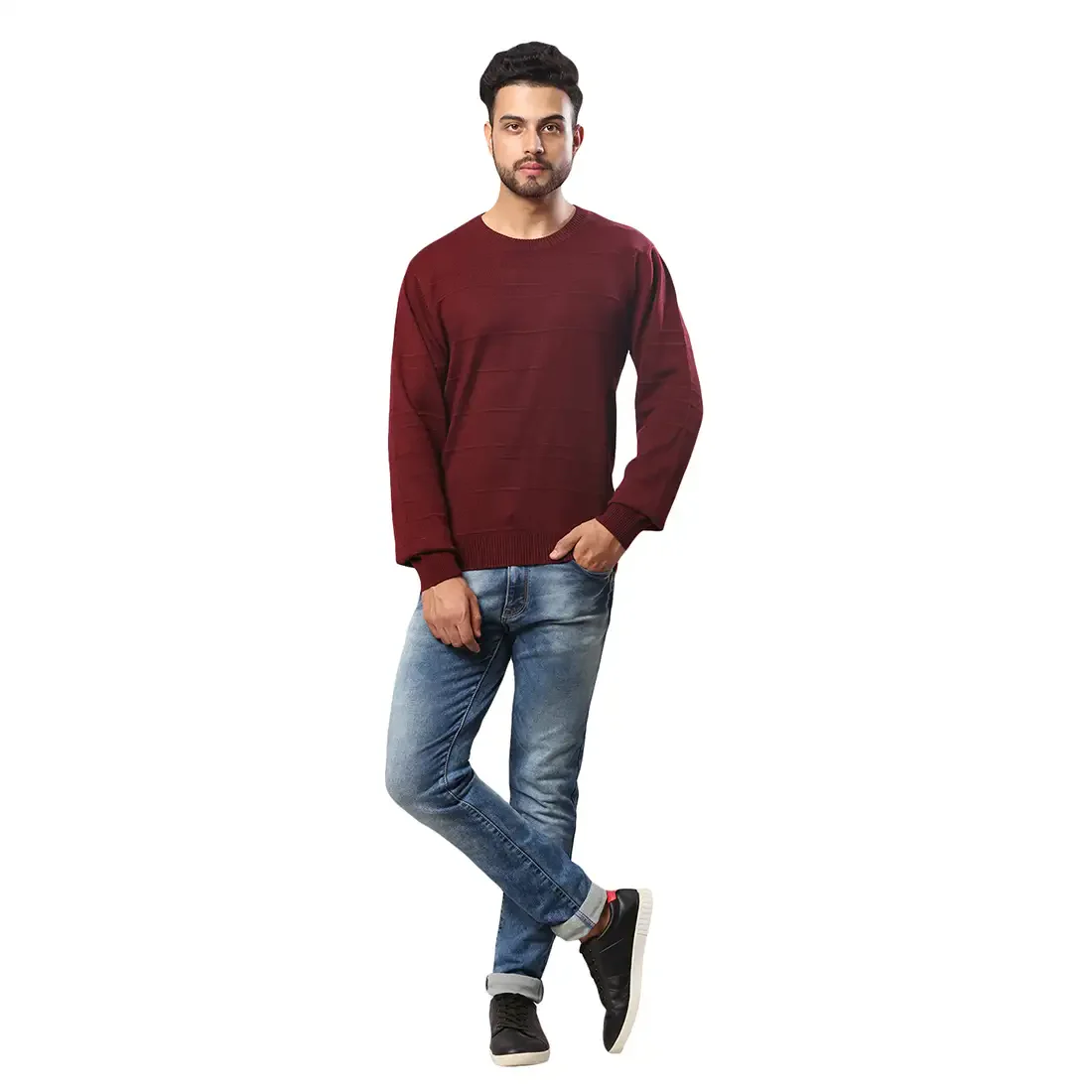 Raymond Men Maroon Structure Cable Acrylic Blend Full Sleeve Sweaters - Image 5
