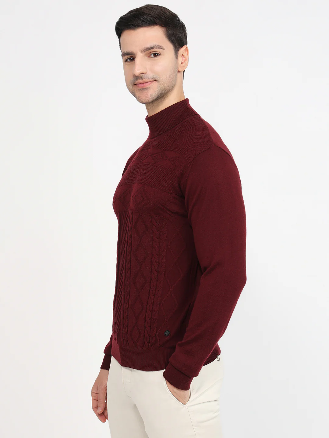 Raymond Men Maroon Structure Cable Contemporary Fit Wool Blend Sweatshirt - Image 2