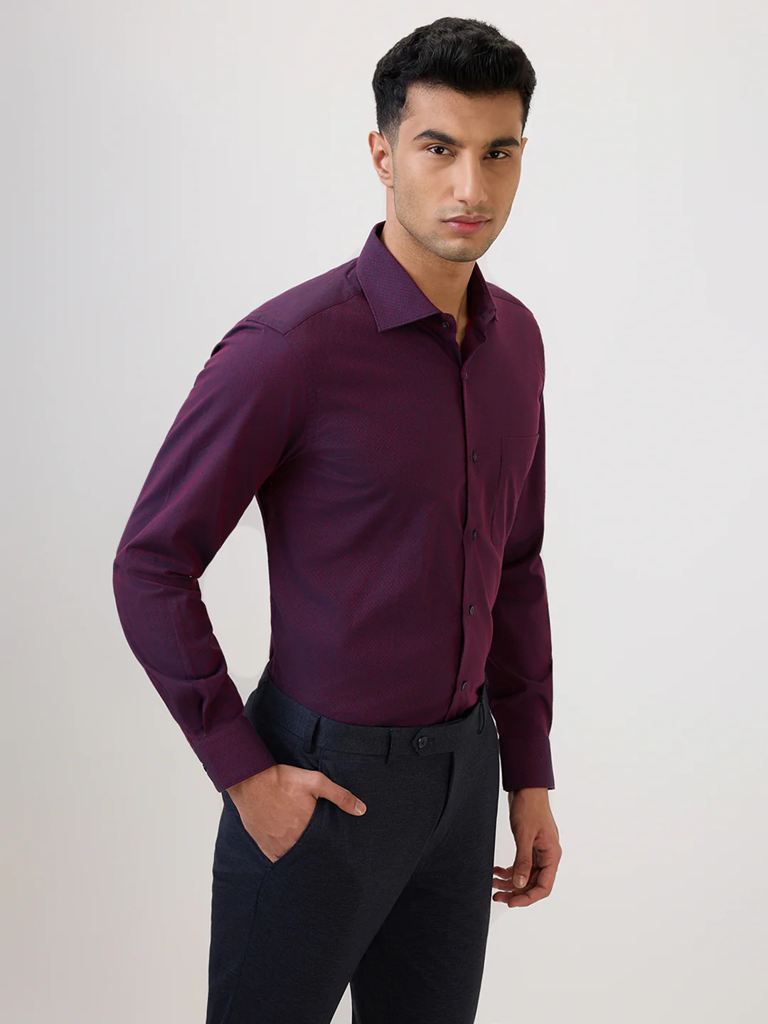 Raymond Men Maroon Structure Contemporary Fit Cotton Formal Shirt - Image 4