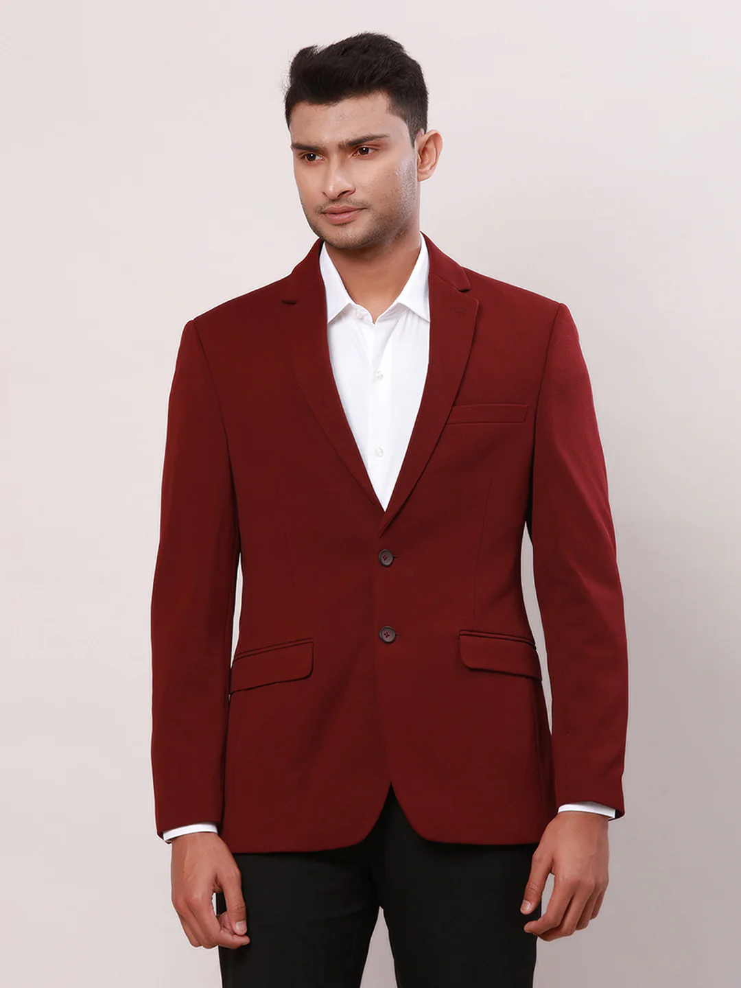 Raymond Men Maroon Structure Contemporary Fit Polyester Blazer