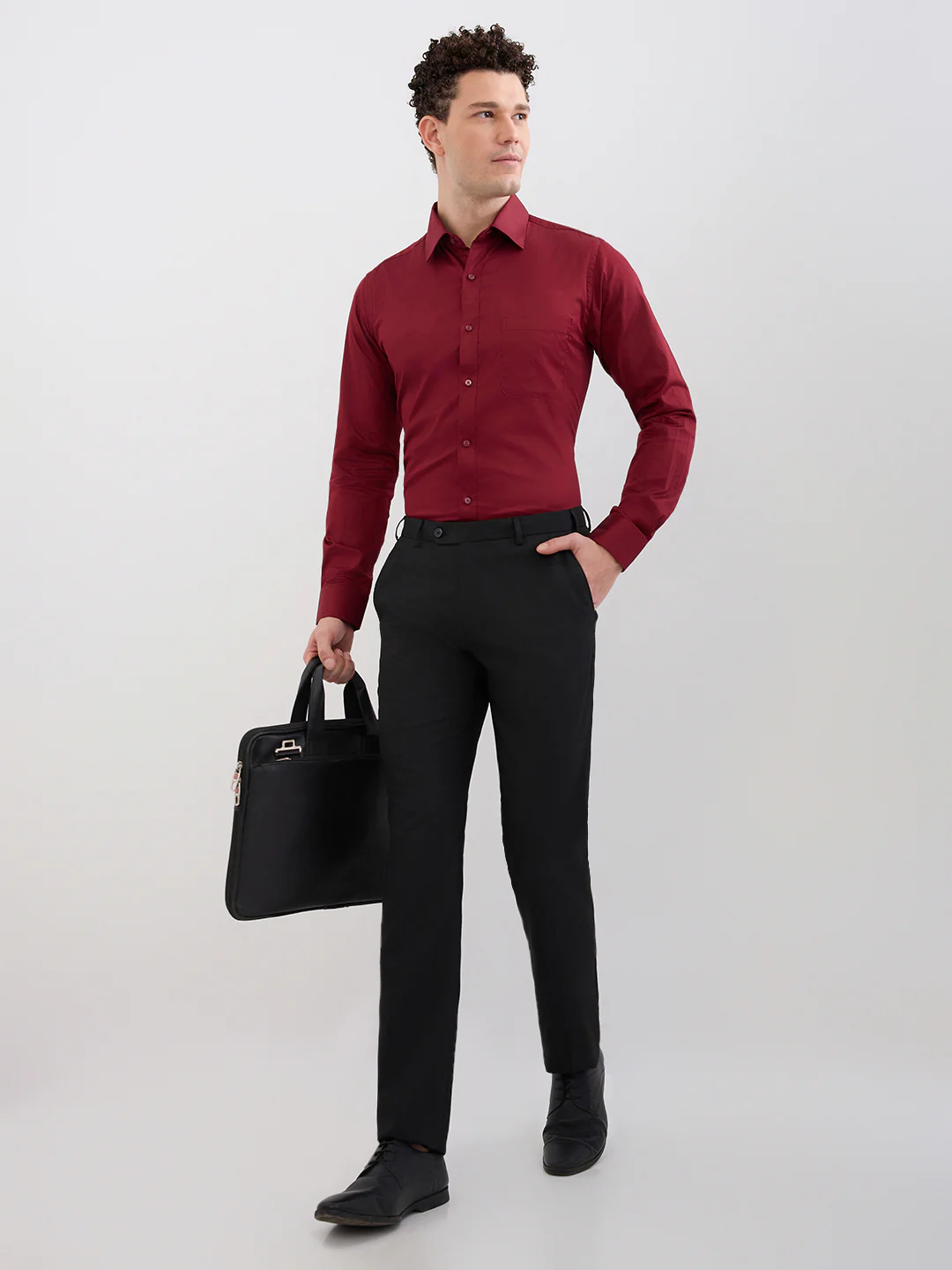 Raymond Men Maroon Structure Slim Fit Cotton Blend Shirt - Image 2