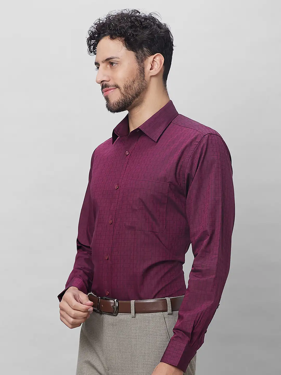 Raymond Men Maroon Structure Slim Fit Cotton Shirts - Image 3