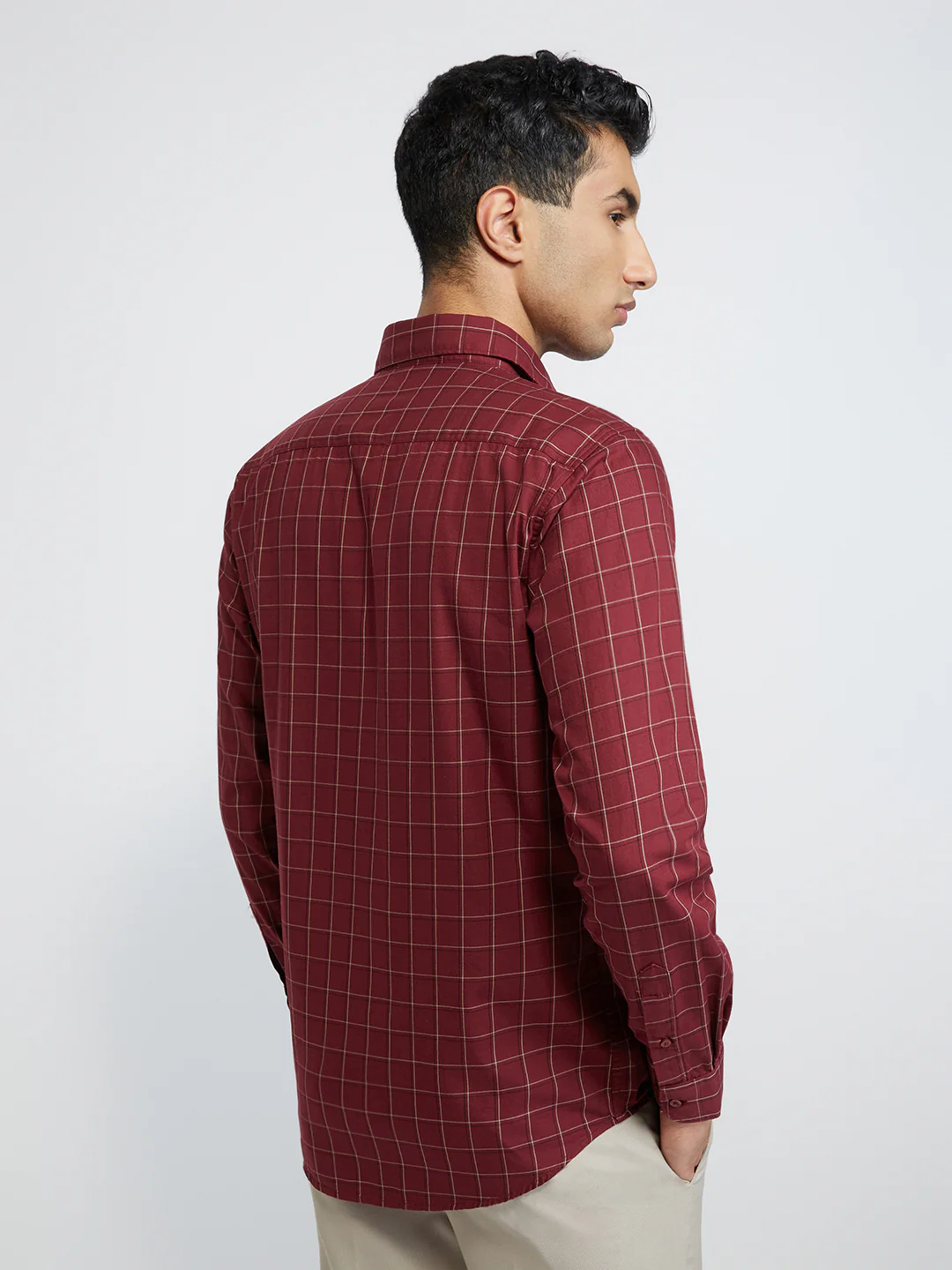 Raymond Men Marron Checks Slim Fit Cotton Casual Shirt - Image 4