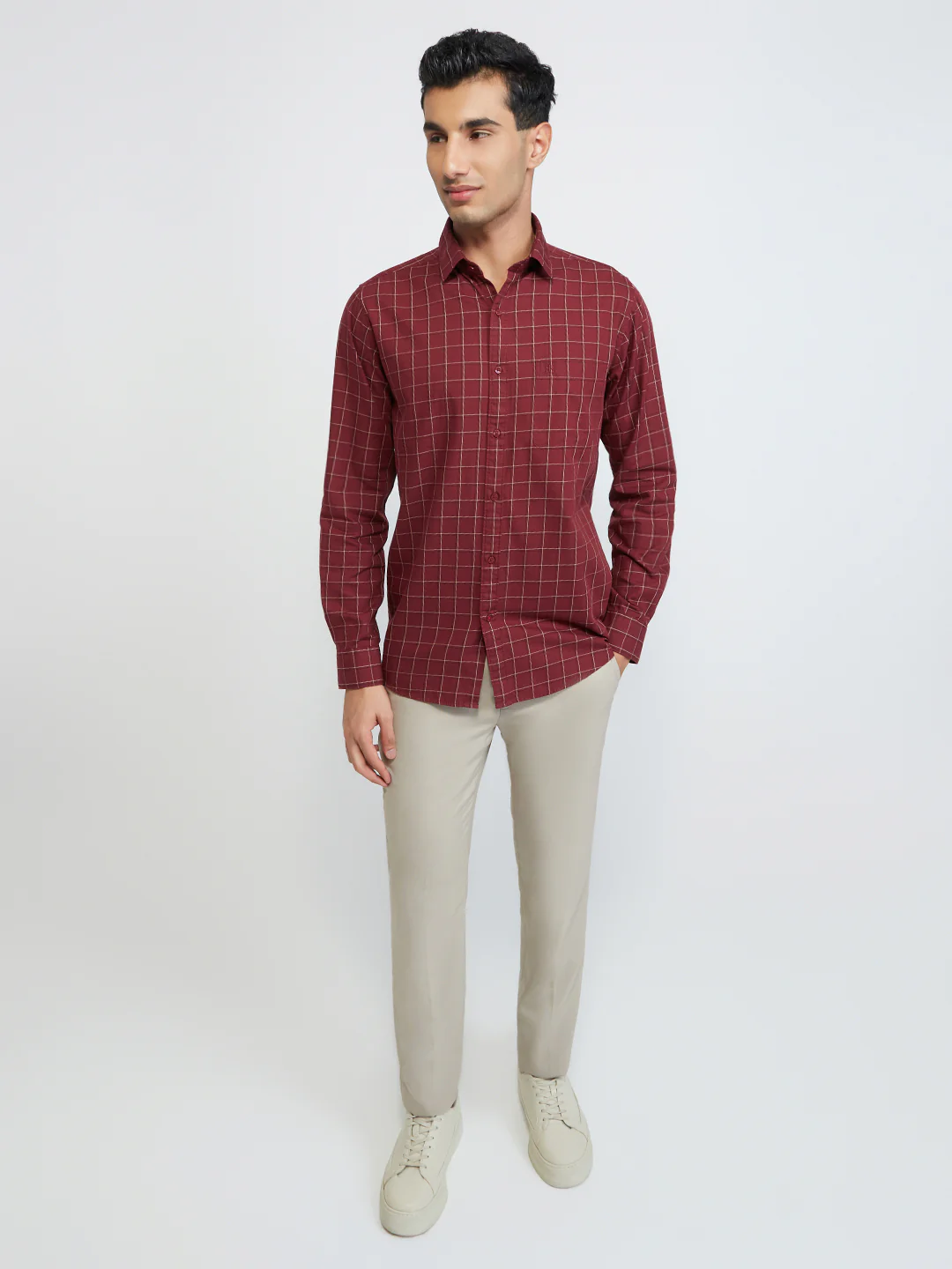 Raymond Men Marron Checks Slim Fit Cotton Casual Shirt - Image 5