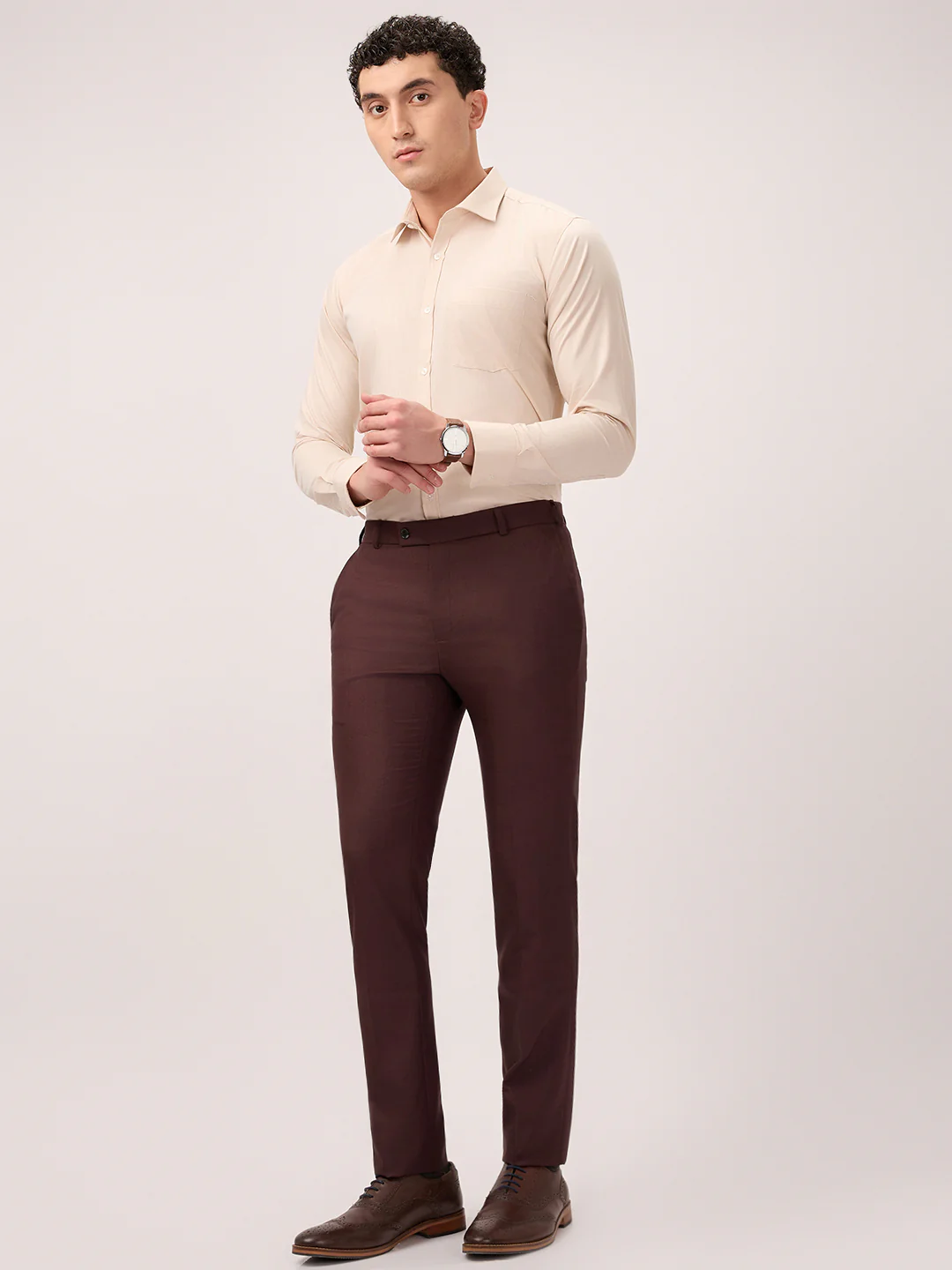 Raymond Men Marron Checks Slim Fit Polyester Blend Trouser - Image 5