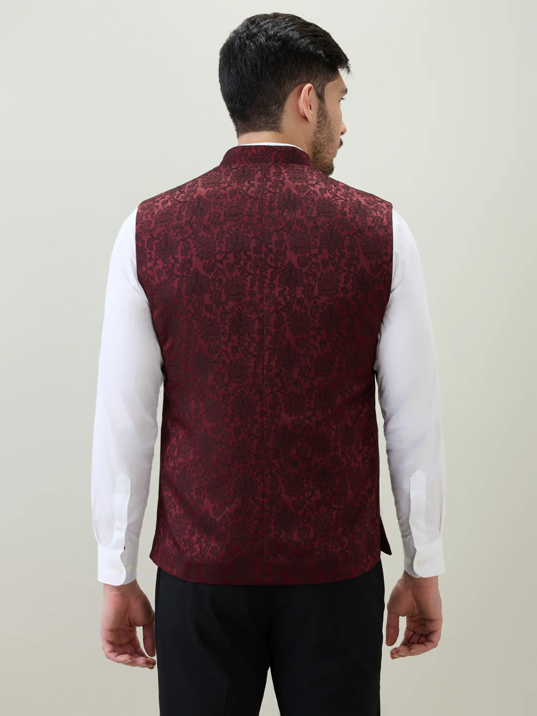 Raymond Men Marron Jacquard Contemporary Fit Polyester Blend Waist Coat - Image 4