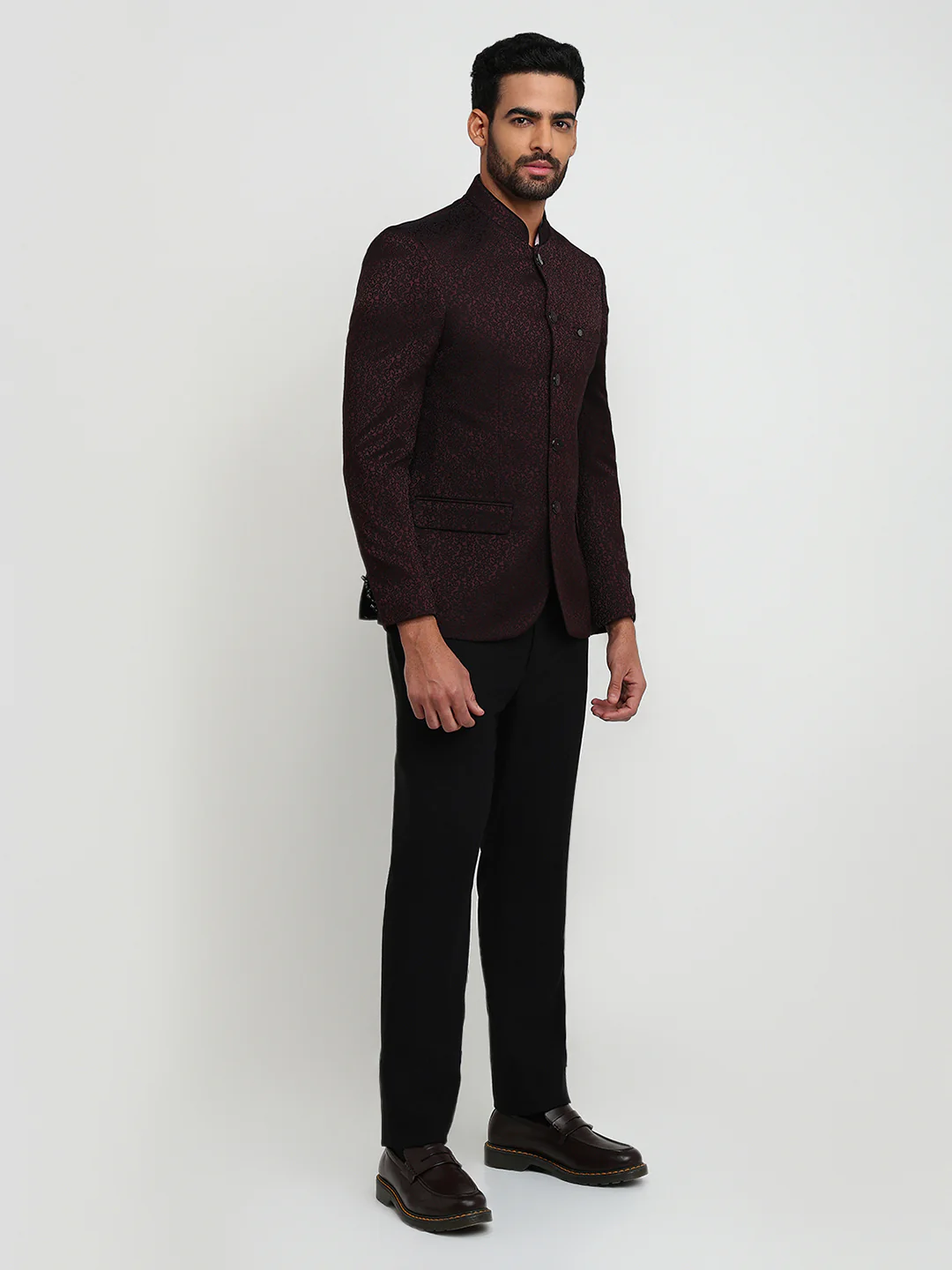Raymond Men Marron Jacquard Regular Fit Polyester Suit - Image 3